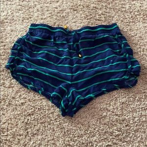blue with green stripped shorts
